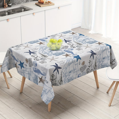 1pc, Tablecloth, Summer Beach Theme Rectangle Table Cloth, Nautical Party Round Table Cover, Shell Textured Decoration, Stain Resistant, Erasable, Waterproof, Suitable For Home Kitchen, Restaurant, Party,