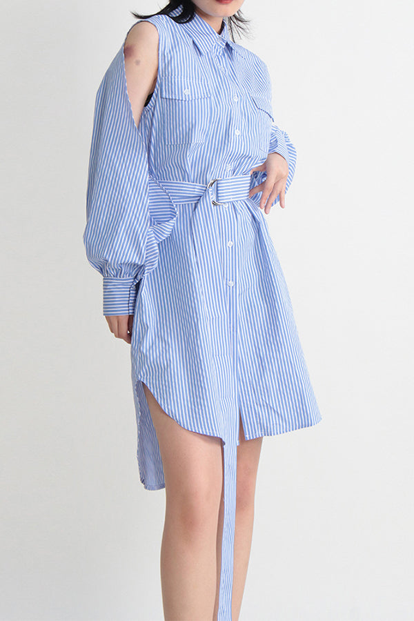 storexq Striped Stylish Belted Irregular Mini Dress