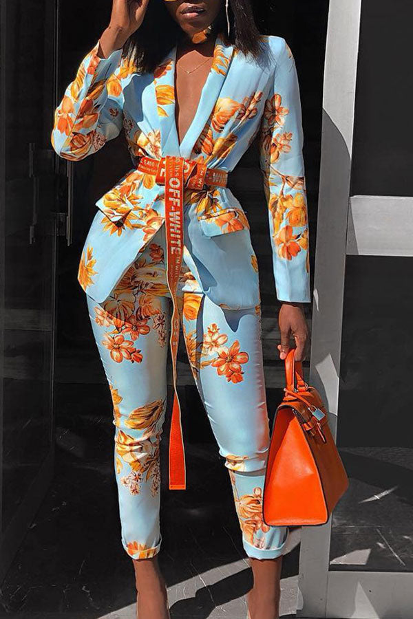 storexq Flower Print Romantic Pant Suit