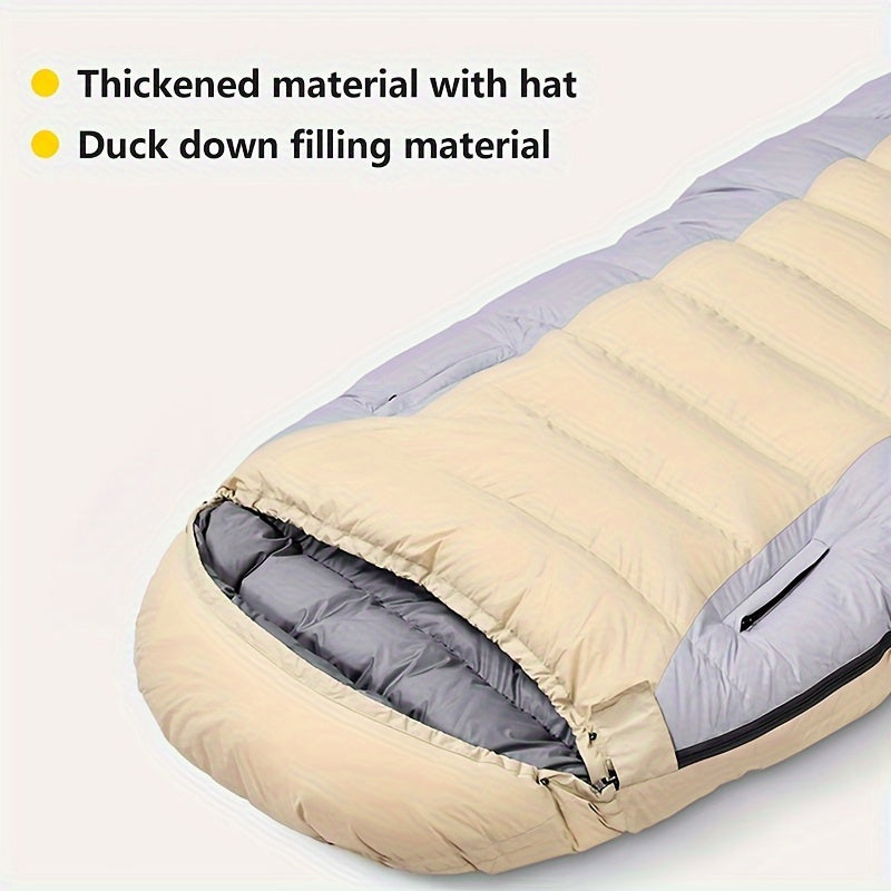 Egg-Shaped Down Sleeping Bag: Full-Season, Zippered, 1-Person, 14+ Years, Nylon Fabric, Insulated with Duck Down, Suitable for 0-19°F