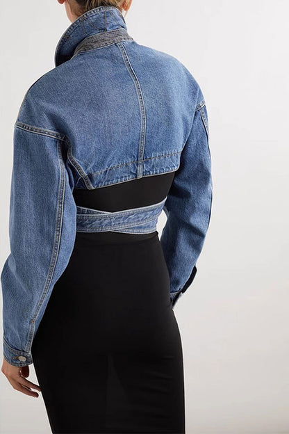 storexq Blue Denim Unique Criss Cross Strappy Jacket