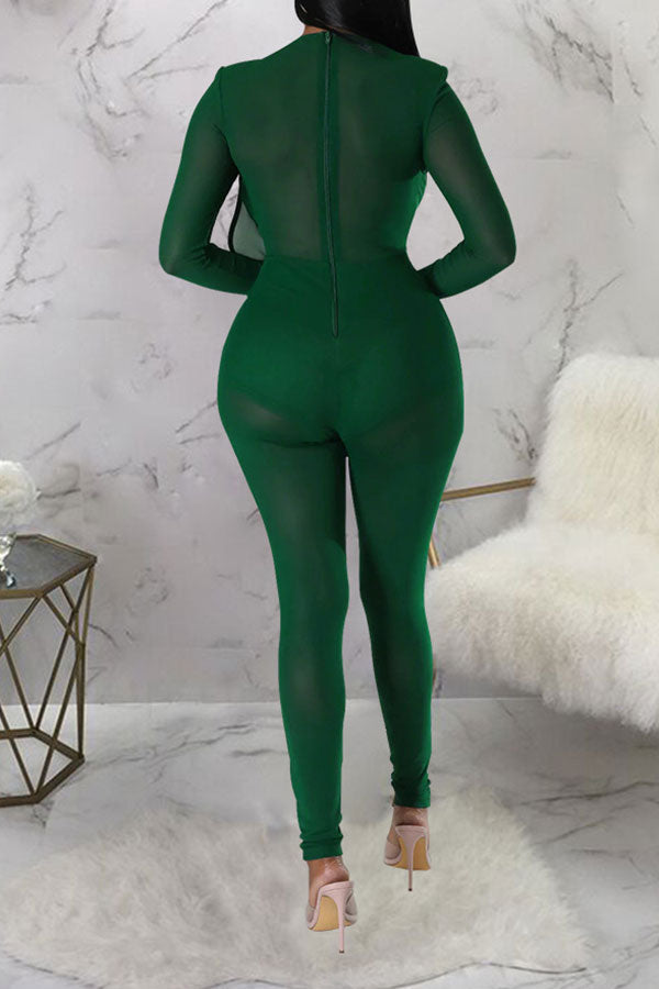 storexq Solid Color Smart See-Through Jumpsuit