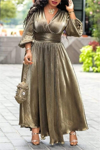 storexq V Neck Solid Color Slit Maxi Dress