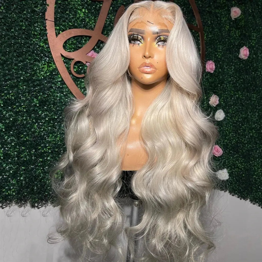 13x4 Transparent Lace Frontal Wig Human Hair Colored Platinum Blonde Wig White #60 Loose Wave HD lace Synthetic Wigs For Women