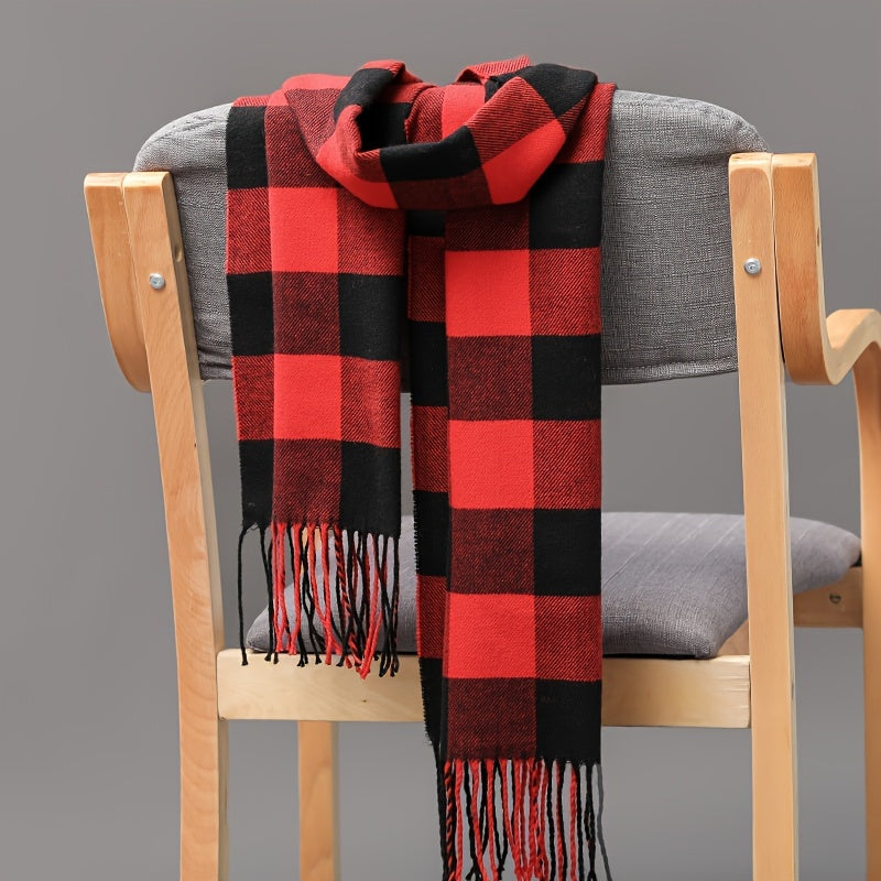 1pc Plaid Winter Men's Scarf, Men's Tassel Scarf, Ideal choice for Gifts