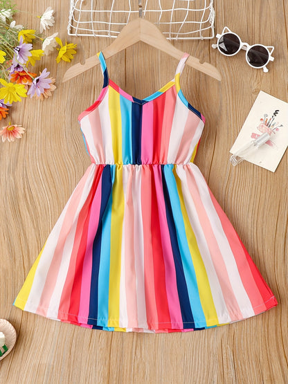 Chic Summer Striped V-Neck Cami Dress for Girls: Easy-Care, Breathable & Durable – Ideal for Party & Beach Fun