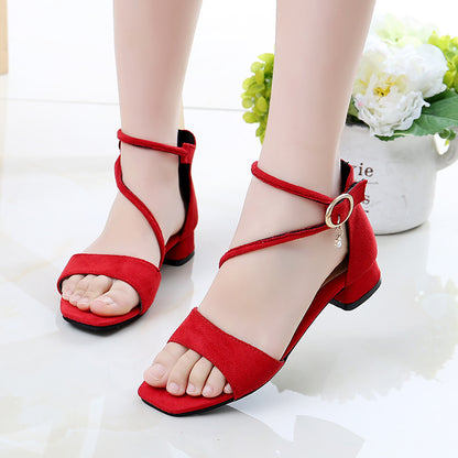 STOREXQ Girls' Sandals Children's Small Heel Shoes Student Dancing Shoes  Summer New Korean Princess Shoes Medium and Large Kids Shoes