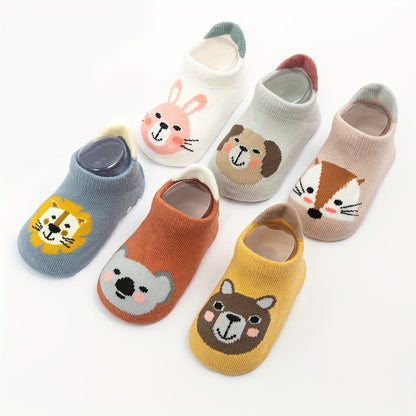 6pairs Boys Girls Kids Cartoon Animal Pattern Cute Socks Shoes, Anti-skid Socks With Dot Glue, Toddlers Children's Trendy Floor Socks