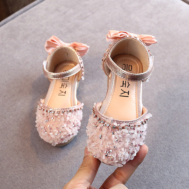 STOREXQ Summer New Korean Style Rhinestone Soft-Soled Girls Sandals Princess Shoes Children's Shoes Spring Girl Leather Shoes Fashion