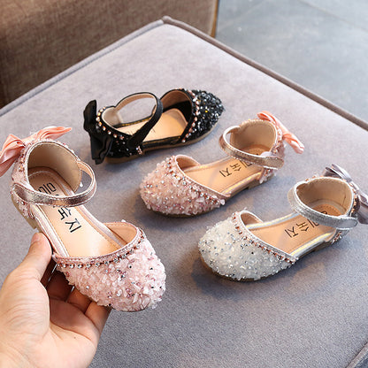 STOREXQ Summer New Korean Style Rhinestone Soft-Soled Girls Sandals Princess Shoes Children's Shoes Spring Girl Leather Shoes Fashion