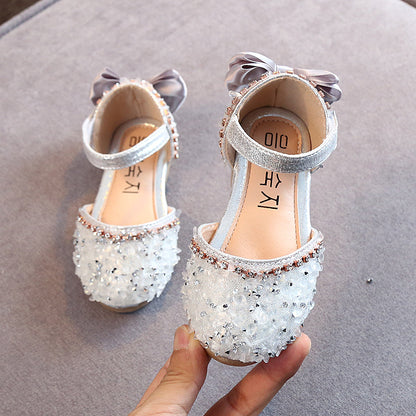 STOREXQ Summer New Korean Style Rhinestone Soft-Soled Girls Sandals Princess Shoes Children's Shoes Spring Girl Leather Shoes Fashion