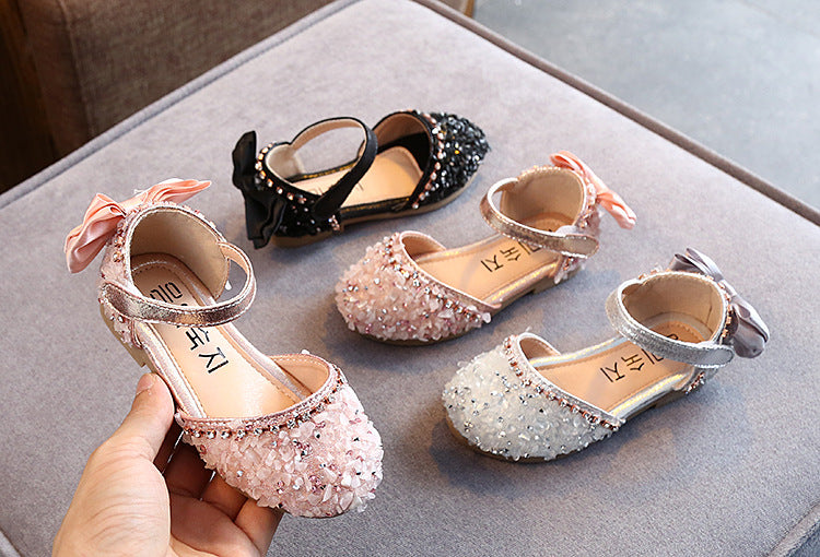 STOREXQ Summer New Korean Style Rhinestone Soft-Soled Girls Sandals Princess Shoes Children's Shoes Spring Girl Leather Shoes Fashion