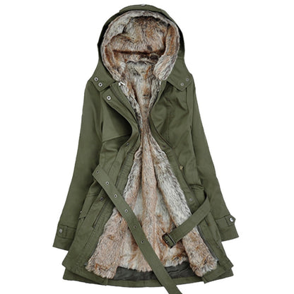 ebay autumn and winter new women's clothing European and American fur collar hooded lamb wool medium and long cotton-padded trench coat