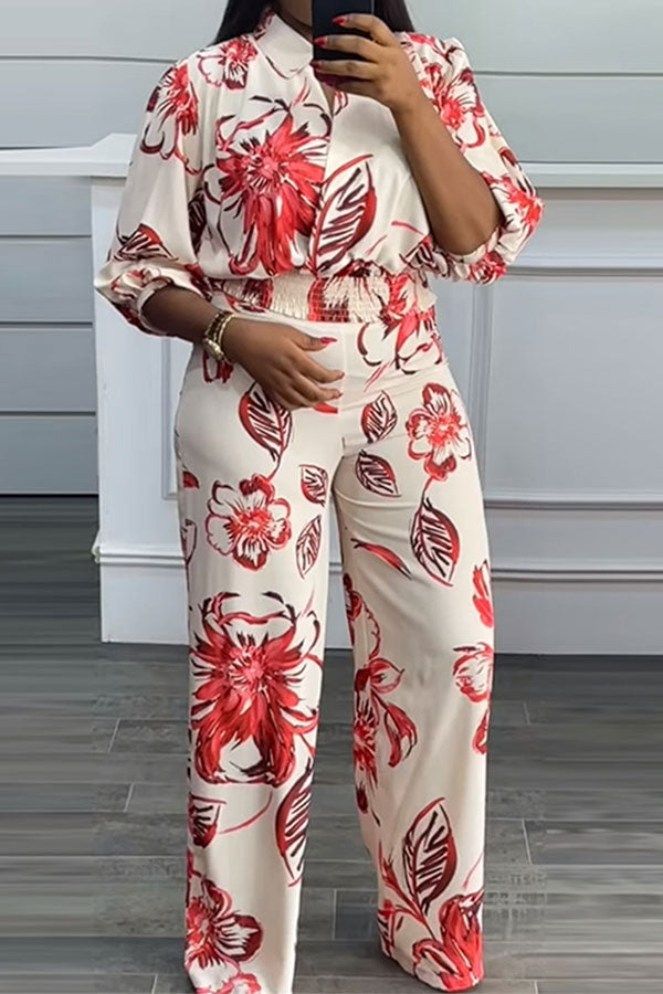 storexq Floral Print Stylish Wide Leg Pant Suit