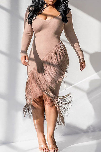 storexq Tassels Chic Irregular Midi Dress