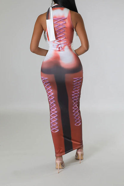 storexq Artistic Body Print Striking Bodycon Midi Dress