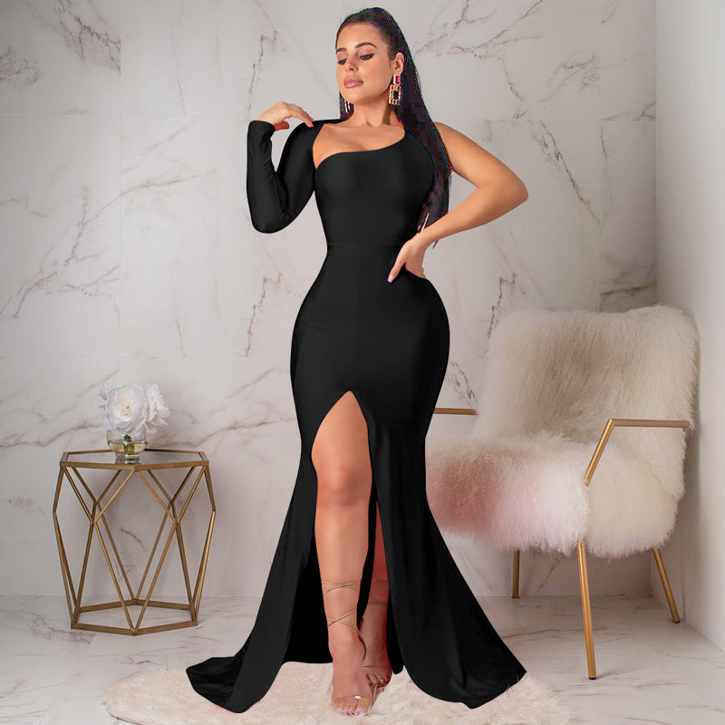 High-End Banquet Sexy Backless Evening Dress European and American Women's Clothing Irregular One Shoulder Dress Women Wholesale