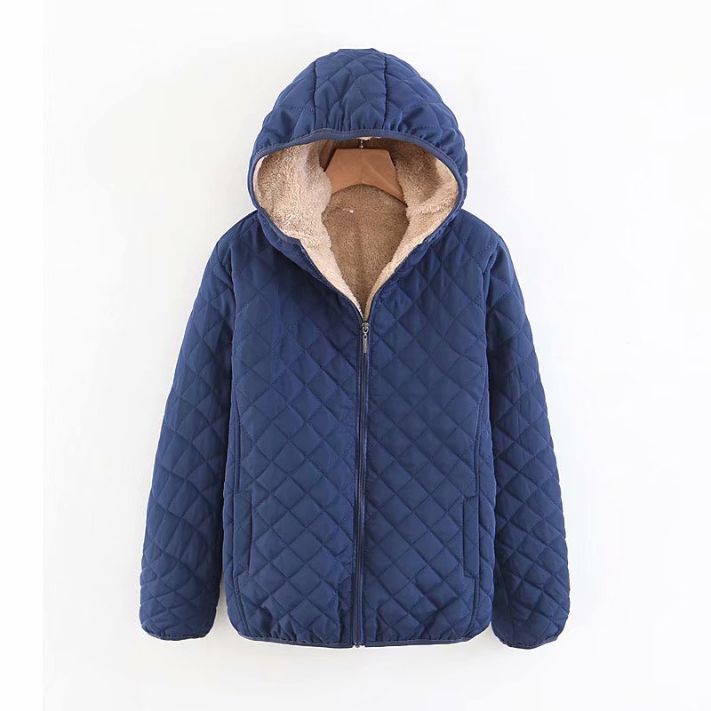 2024 autumn and winter new European and American style plaid embroidered short small coat with velvet and thickened lamb wool small cotton-padded coat, trendy