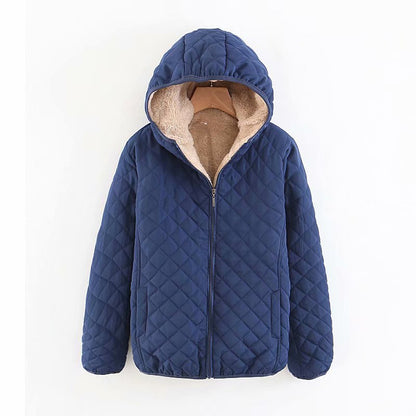 2024 autumn and winter new European and American style plaid embroidered short small coat with velvet and thickened lamb wool small cotton-padded coat, trendy