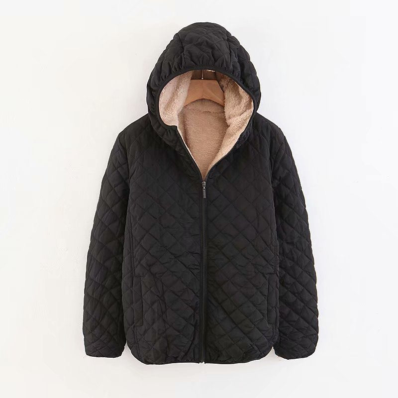 2025 autumn and winter new European and American style plaid embroidered short small coat with velvet and thickened lamb wool small cotton-padded coat, trendy