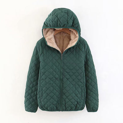 2025 autumn and winter new European and American style plaid embroidered short small coat with velvet and thickened lamb wool small cotton-padded coat, trendy