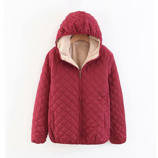 2024 autumn and winter new European and American style plaid embroidered short small coat with velvet and thickened lamb wool small cotton-padded coat, trendy