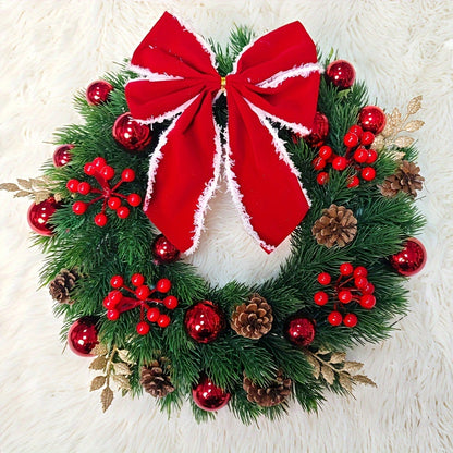 Classic 17.71" Christmas Wreath - Perfect for Holiday & New Year Decor | Versatile Pine Needle Design | Ideal for Front Door, Window, Stair Railing | No Power Needed