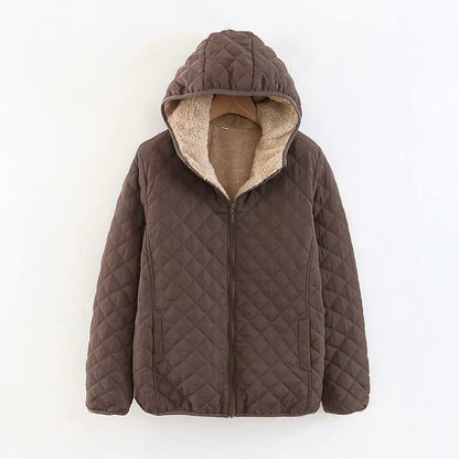 2024 autumn and winter new European and American style plaid embroidered short small coat with velvet and thickened lamb wool small cotton-padded coat, trendy