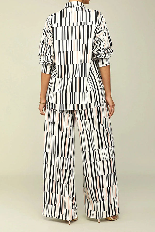 storexq Geometric Print Commuting Wide Leg Pant Suit