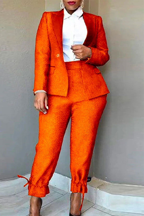 storexq Solid Color OL Peak Lapel Urban Ankle-Tied Pant Suit