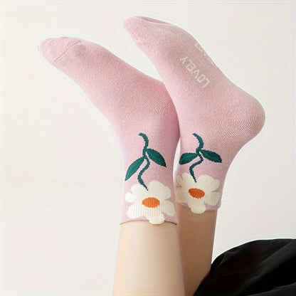 4 Pairs of Little Princess Soft Bloom Floral Patterned Cotton Low-Cut Socks - Ultra Comfy, Breathable, and Elastic for All-Season Wear - Perfect for Active Girls