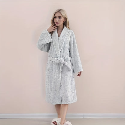 Ultra-Soft Coral Fleece Jacquard Bathrobe - Thick, Absorbent & Cozy Long Robe for Men and Women, Perfect Thanksgiving Gift