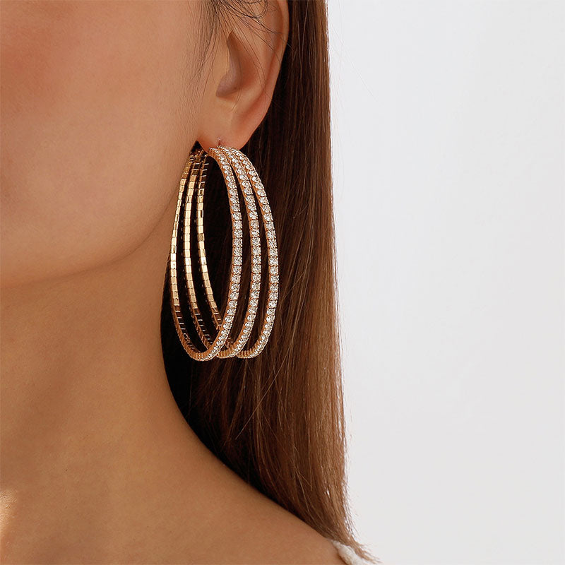 storexq Rhinestone Hyperbolic Multi-layer Hoop Earrings