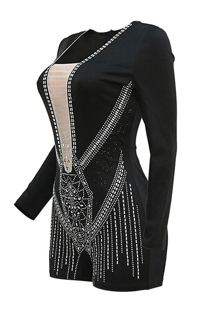 storexq Rhinestone Modern Zipped Design Romper