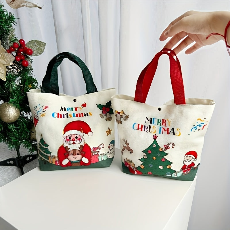 1pc Festive Christmas Canvas Gift Bag, Small Handbag with Candy Apple Design, Holiday Party Supplies, Fabric, No Power Required, Home & Kitchen Decor