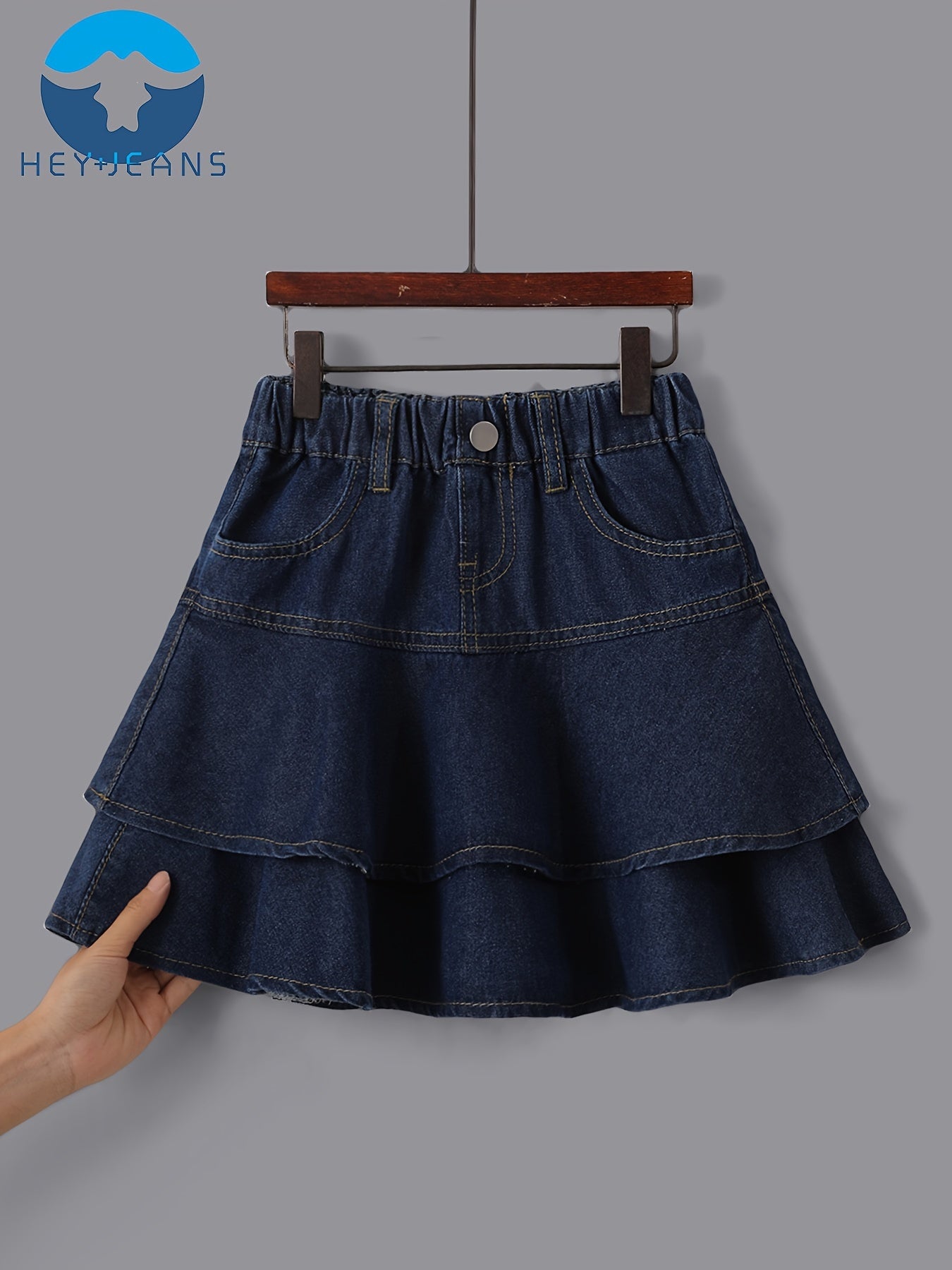 Tiered Ruffle Skirt - Soft Cotton Denim, Stretchy Elastic Waistband, Adorable Button Accents - Perfect for Girls, Latest Summer  Fashion, Cute and Playful Style, Youthful Casual Wear