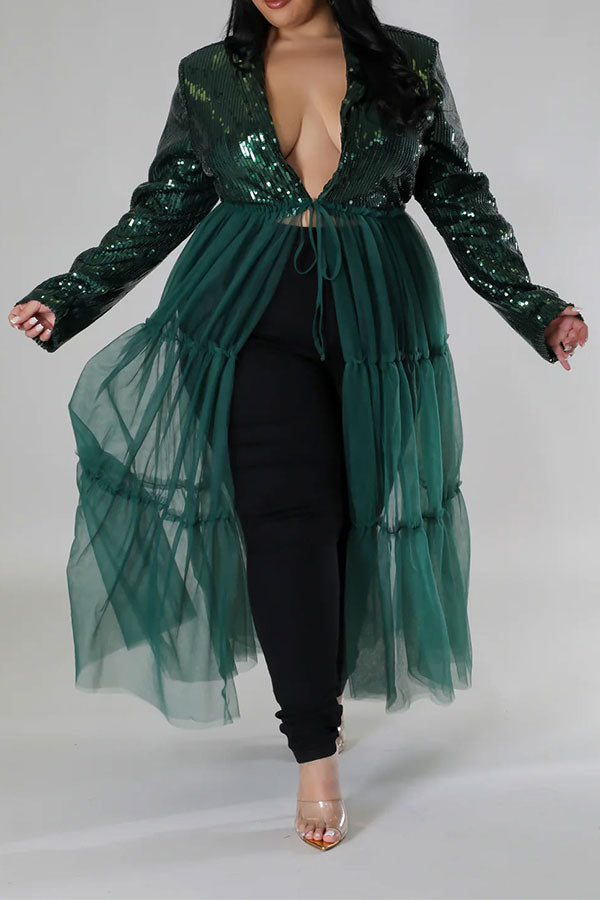 storexq Sequined Sparkly Tiered Tulle Patchwork Coat