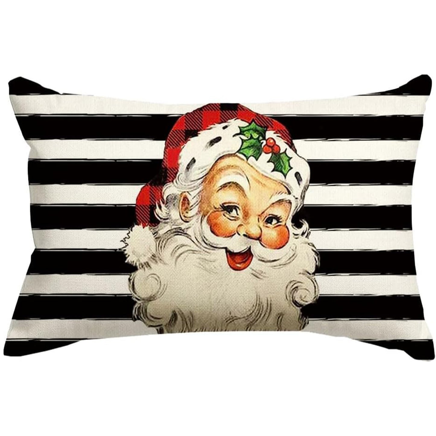 Contemporary Striped Linen Throw Pillow Cover 12x20inch - Christmas Santa Claus Cushion Case with Zipper, Machine Washable, Festive Decoration for All Rooms - 1pc (No Insert) Black & White