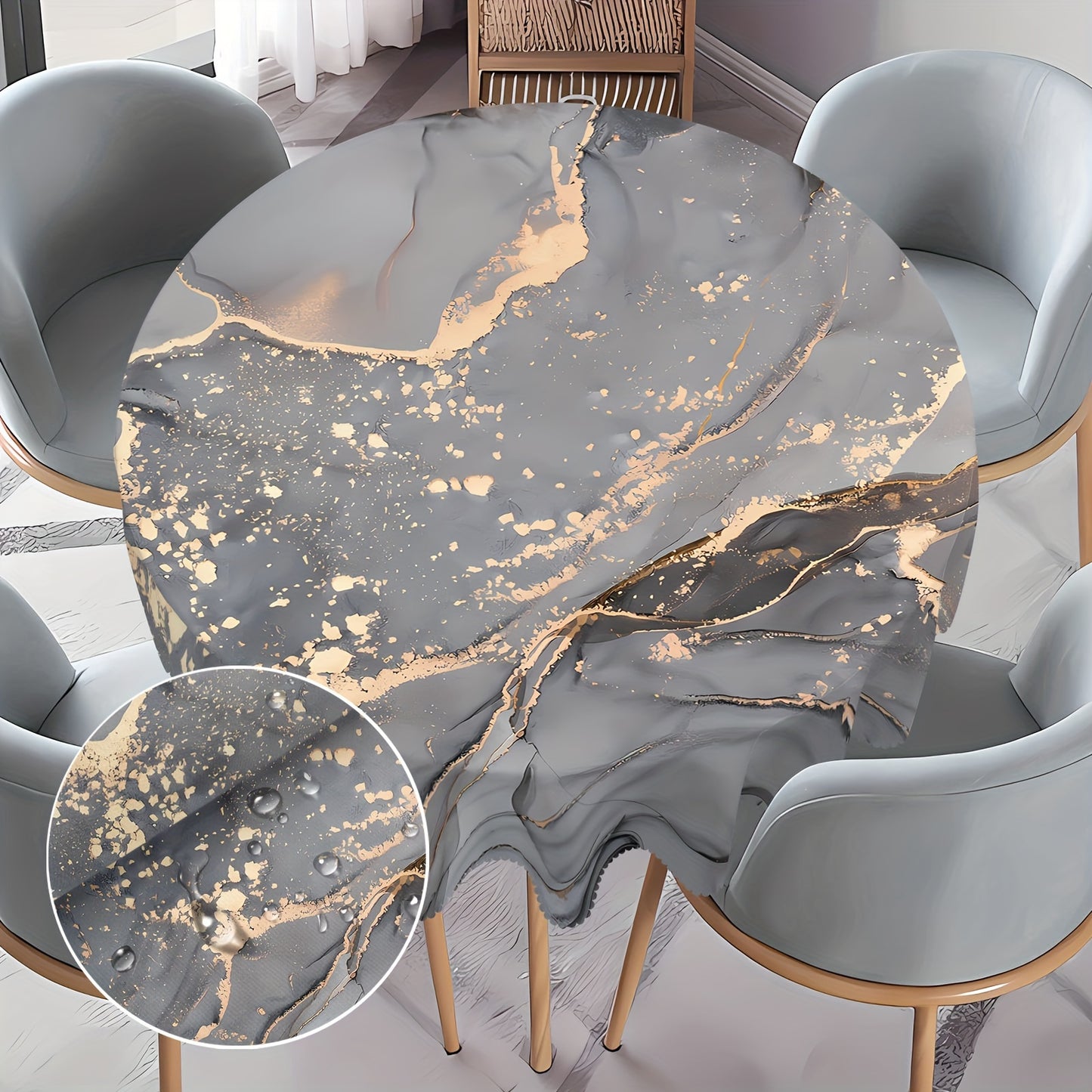 1pc, Round/Square Tablecloth, Marbled Abstract Textured Table Cloth, Marbled Pattern Table Cover, Waterproof Stain Wrinkle Free, Indoor And Outdoor Table Cover, For Home Kitchen Dining Decoration