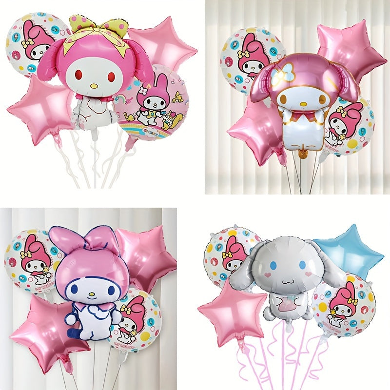 5pcs Sanrio My Melody & Cinnamoroll Star Foil Balloon Set - Perfect for Birthday, Christmas, Easter & Valentine's Day Celebrations