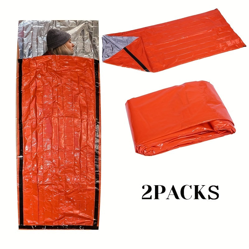 2pcs Ultra-Warm Emergency Sleeping Bags - Portable Heat Insulation, Waterproof, Compact, Lightweight, and Reusable for Camping, Hiking, and Outdoor Adventures