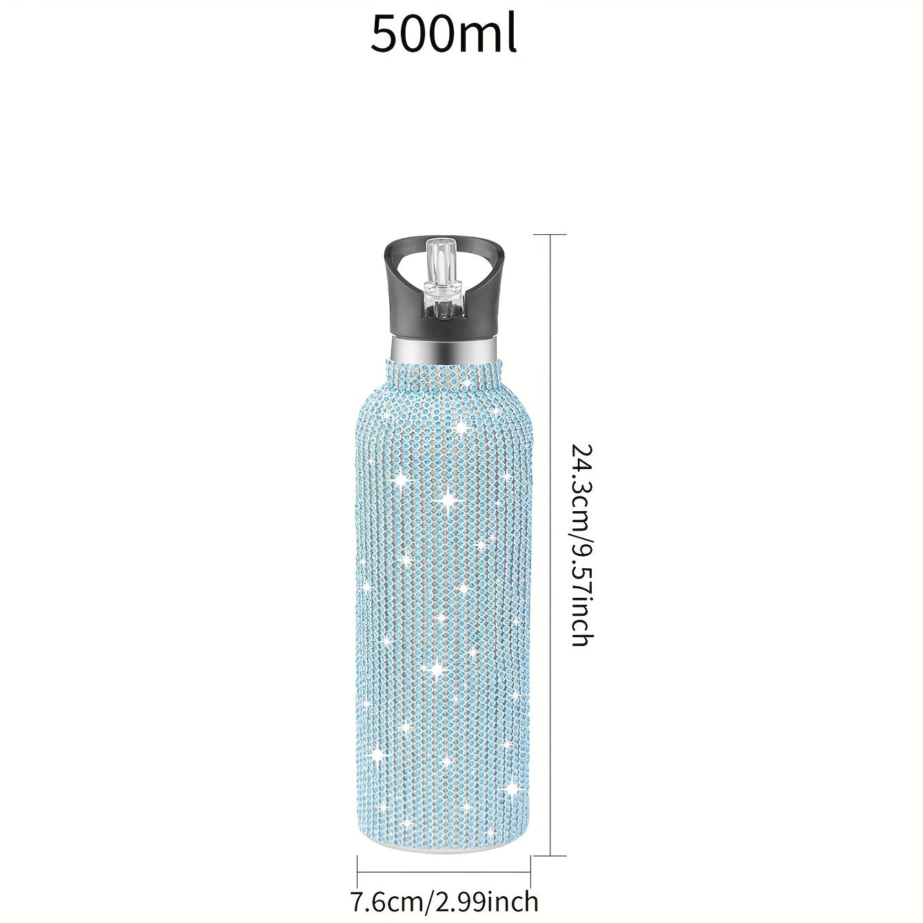 1pc Sparkling Studded Insulated Water Bottle - Stainless Steel Vacuum Flask with Lid for Hot and Cold Drinks - Portable, Leak-Proof, and Sweat-Free Design for Home, Outdoor, and Sports Use - Perfect Gift for Men and Women - 500ml/750ml