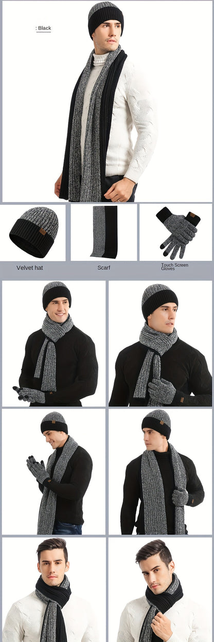 Unisex Outdoor Winter Casual Sports Warm Gloves, Scarf And Hat Three-piece Set