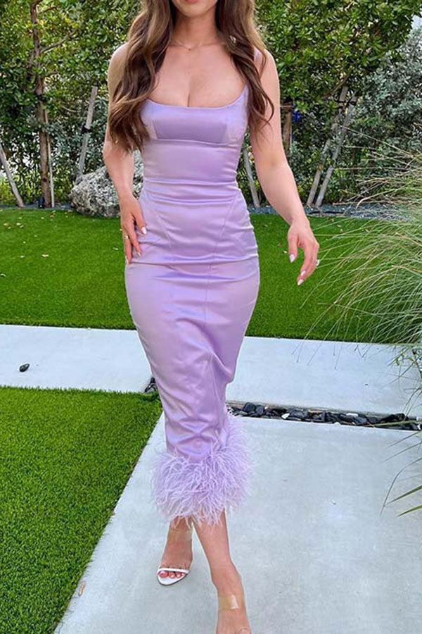 storexq Solid Color Girly Fluffy Midi Dresses