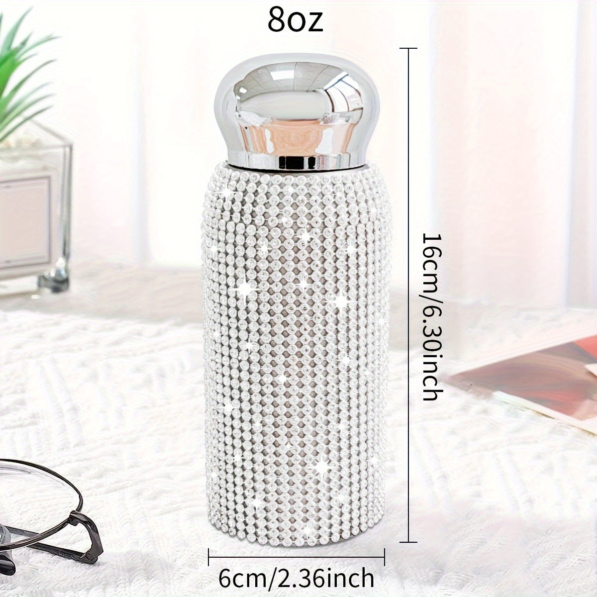 1pc, Sparkling Studded Vacuum Flask, 6oz/8oz Stainless Steel Insulated Water Bottles, Mini Travel Thermal Cups, For Hot And Cold Beverages, Summer Winter Drinkware, Christmas Gifts, Valentine's Day Gifts