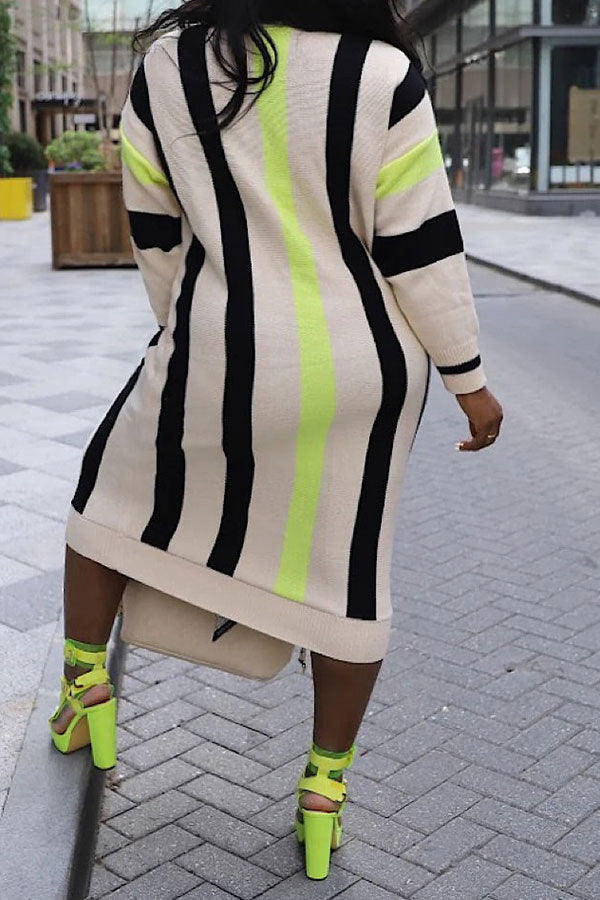 storexq Vertical Striped Simple Knitted Midi Dress