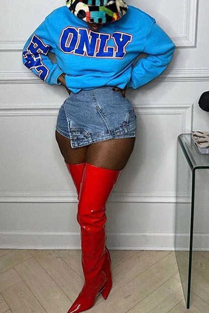 storexq Solid Color Whimsical Irregular Denim Shorts