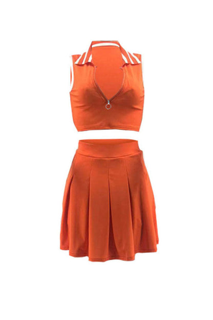 storexq Solid Color Sporty Pleated Dress Suit