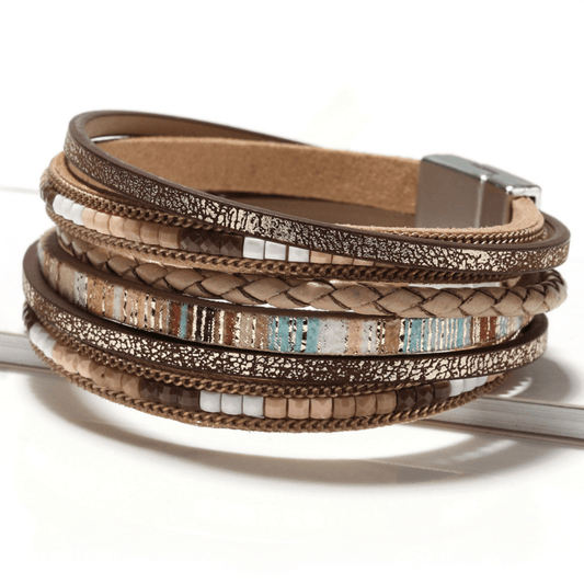 1pc Bohemian Multilayer Faux Leather Bracelet - Chic Magnetic Clasp - Versatile Accessory for Casual & Party Wear