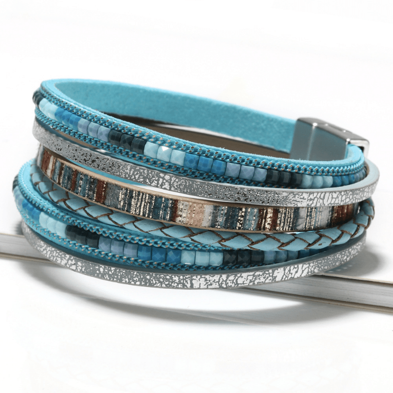 1pc Bohemian Multilayer Faux Leather Bracelet - Chic Magnetic Clasp - Versatile Accessory for Casual & Party Wear